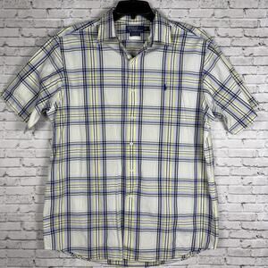 Polo Ralph Lauren Men’s Shirt Large Blue Yellow Plaid Short Sleeve 100% Cotton